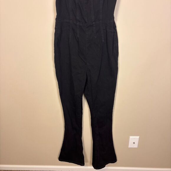 We The Free Free People Black Short Sleeve Sweetheart Neckline Denim Jumpsuit Si - Picture 4 of 9